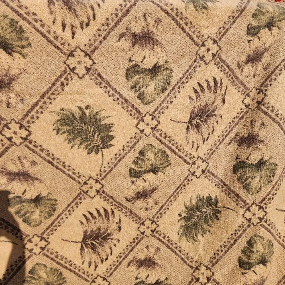 Vintage Aurora Biederlack Blanket 73x55 Reversible Leaf‎ Pattern Brown Tan USA